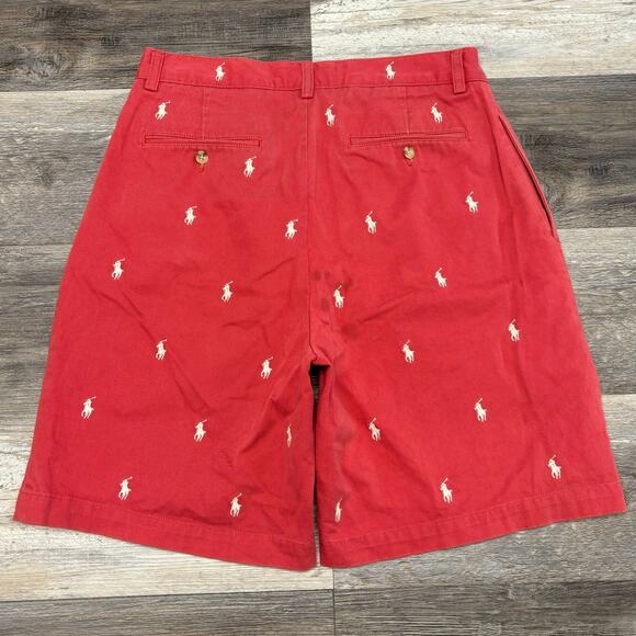 Vintage 90s Y2K Polo Ralph Lauren Red‎ Embroidered Pony AOP Mens 31 Tyler Shorts - Picture 2 of 12